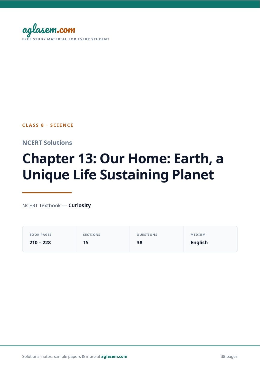 NCERT Solutions Class 8 Science Chapter 13 Our Home Earth a Unique Life Sustaining Planet - Page 1 of 39
