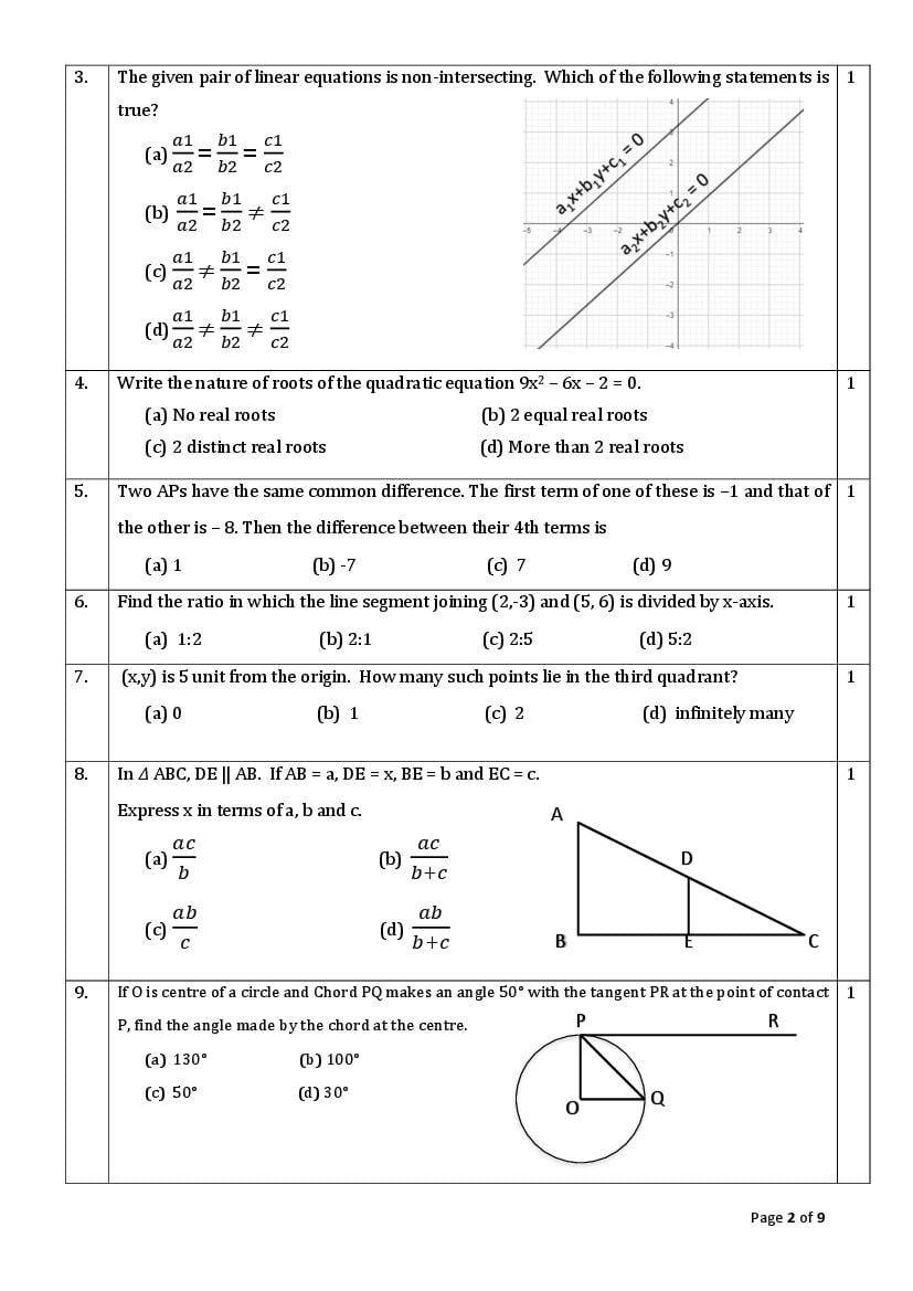 Cbse Class 10 Sample Paper 2021 For Maths Standard 4625