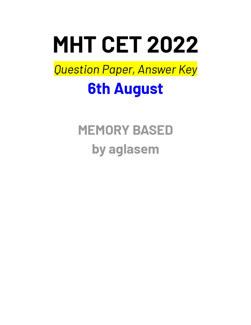 MHT CET 2022 Question Paper - 6 August (Memory Based) - Page 1