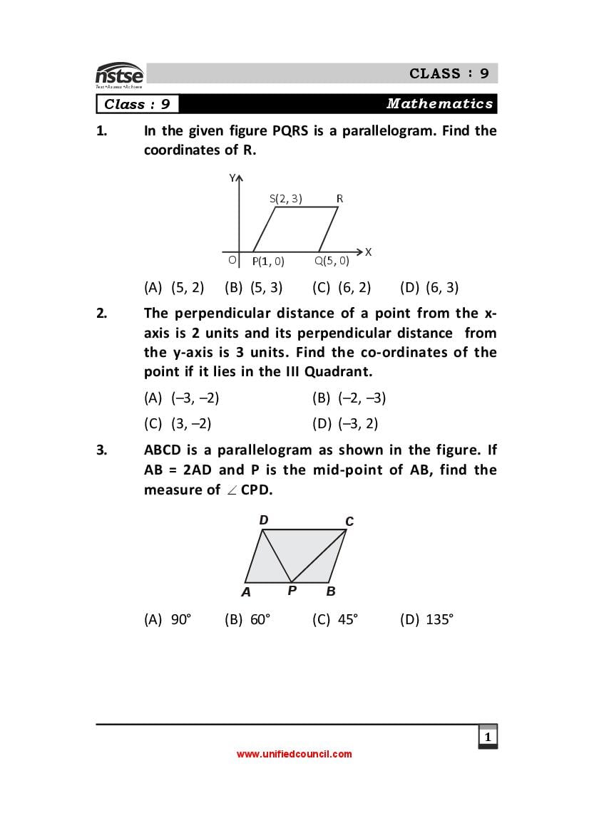NSTSE Sample Paper Class 9 - Page 1