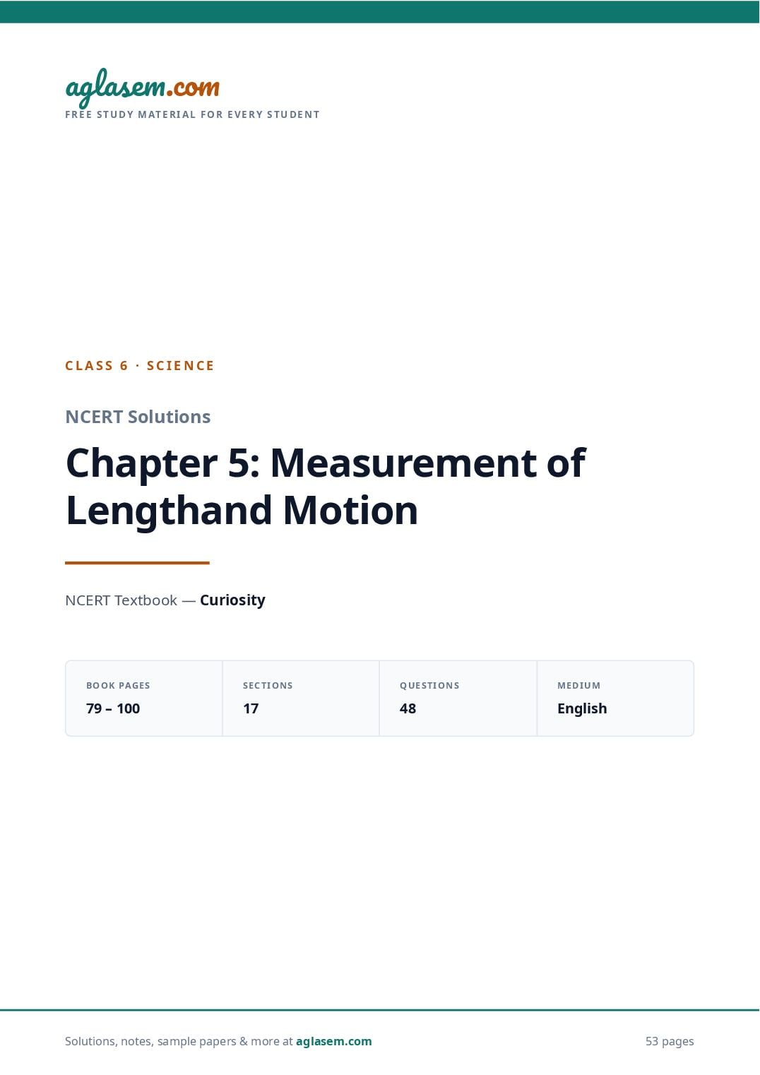 NCERT Solutions Class 6 Science Chapter 5 Measurement of Length and Motion - Page 1 of 54