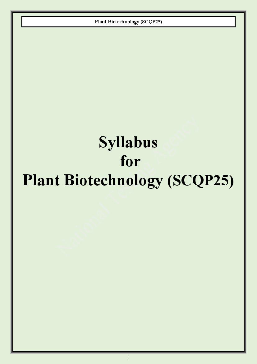 CUET PG 2024 Syllabus Plant Biotechnology - Page 1