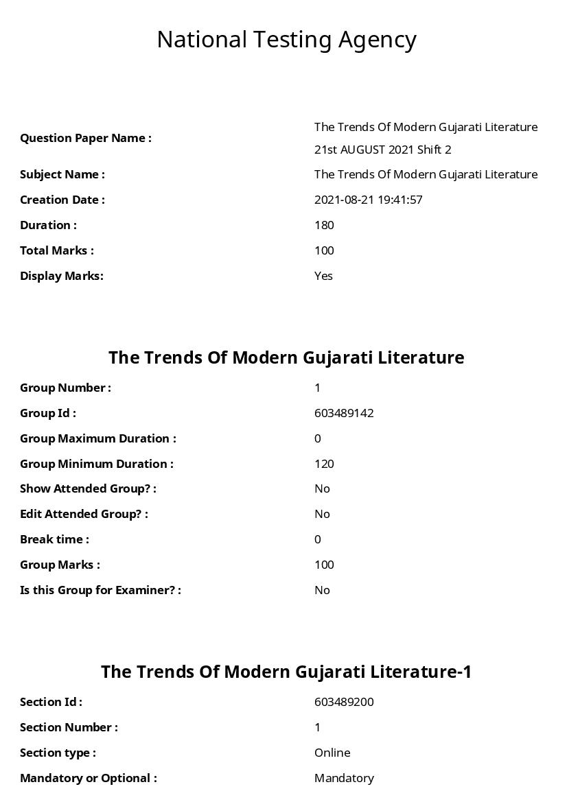 ARPIT 2021 Question Paper for The Trends of Modern Gujarati Literature - Page 1 of 50