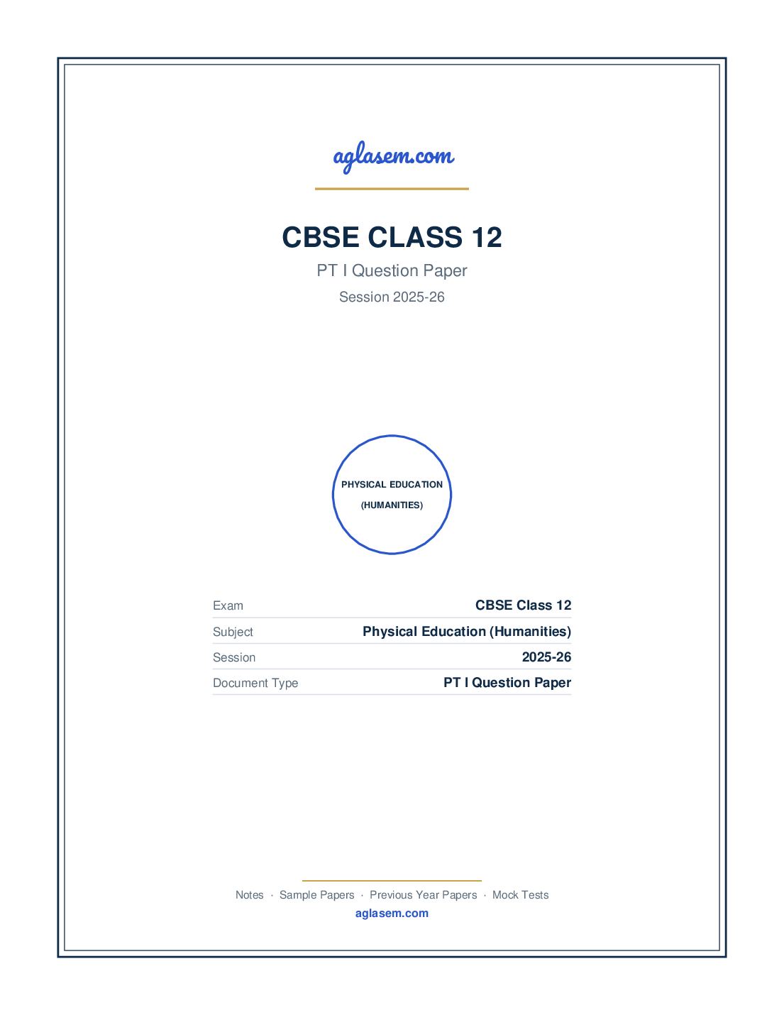 Class 12 PT I Question Paper 2025-26 Physical Education (Humanities) - Page 1 of 4