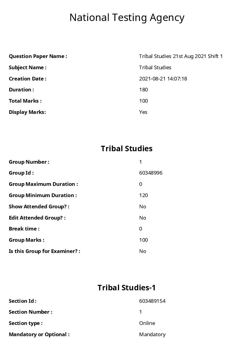 ARPIT 2021 Question Paper for Tribal Studies - Page 1 of 52