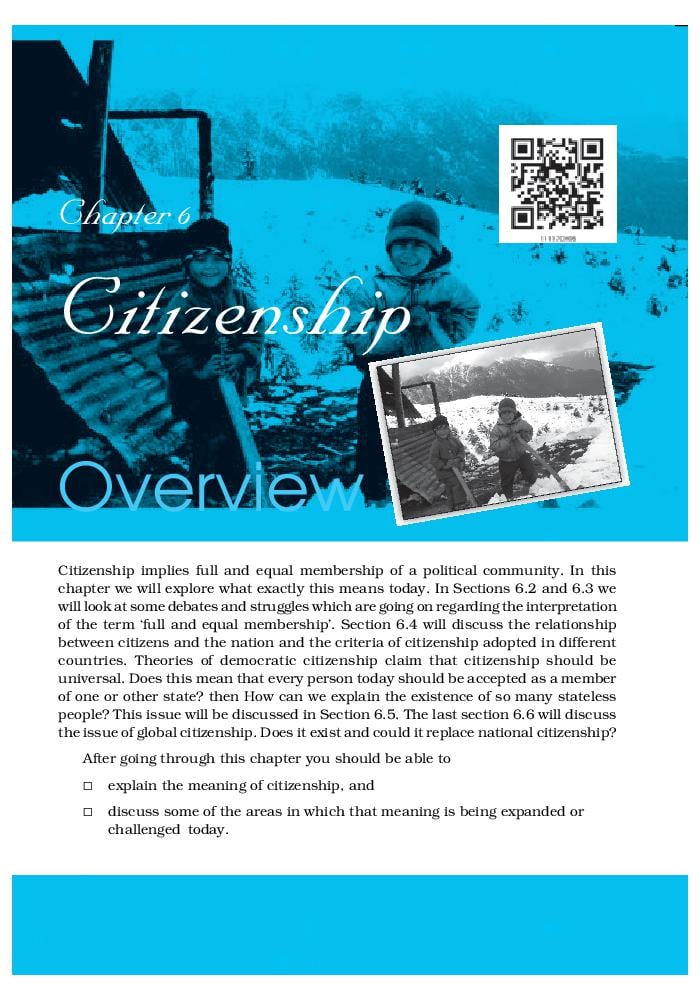 NCERT Book Class 11 Political Science (Political Theory) Chapter 6 Citizenship - Page 1