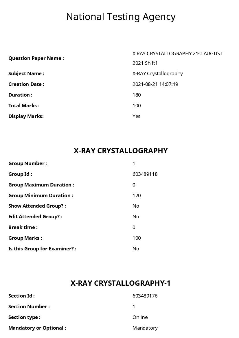 ARPIT 2021 Question Paper for X RAY Crystallography - Page 1