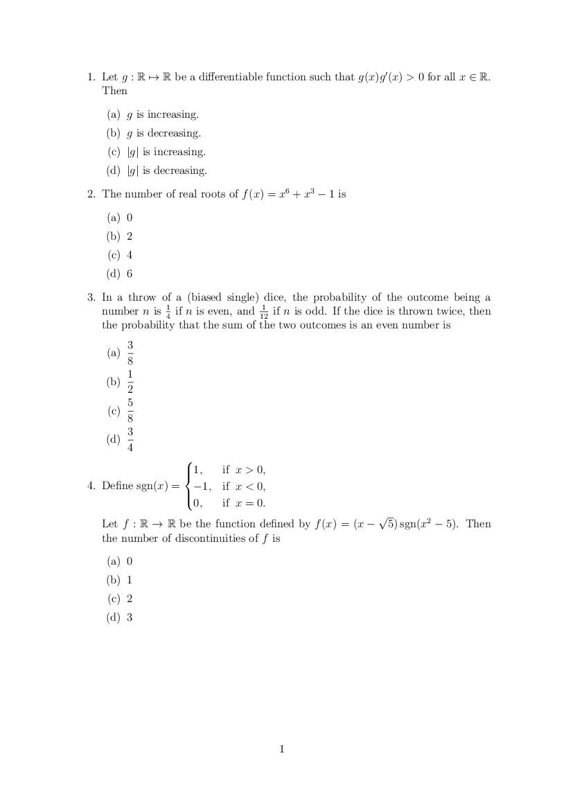 NEST Exam 2023 Question Paper Mathematics Shift I