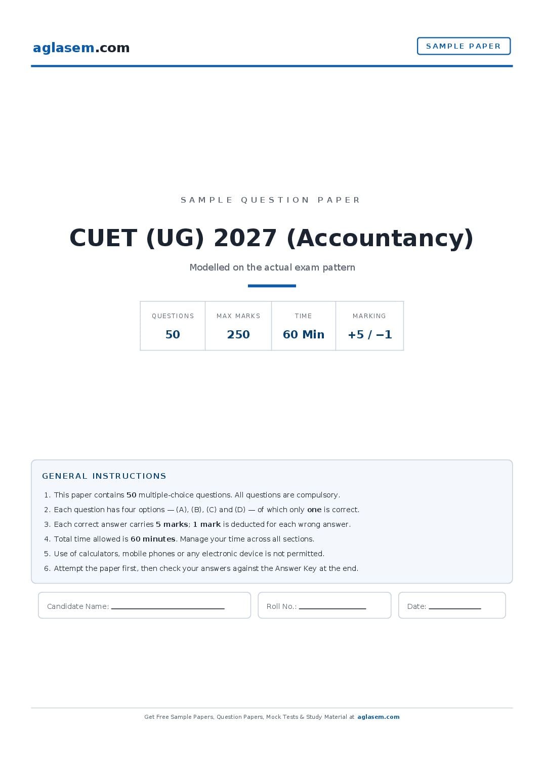 CUET (UG) 2027 Sample Paper (Accountancy) - Page 1 of 20