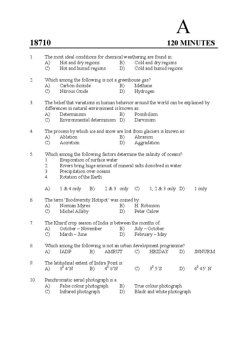 Kerala SET 2018 Jul Question Paper Geography - Page 1 of 14