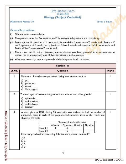 UP Board Class 12 Pre-Board Question Paper 2024 Biology - Page 1