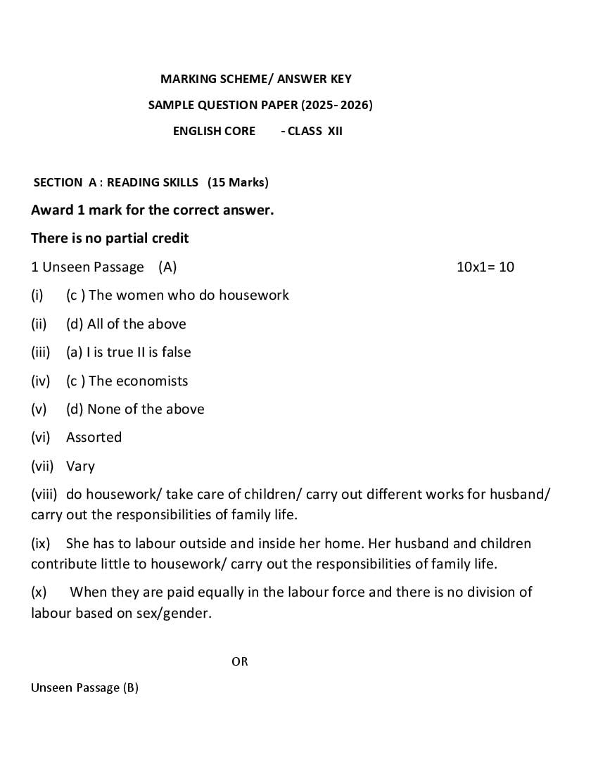 HBSE Class 12 Sample Paper 2026 Answers English Core - Page 1
