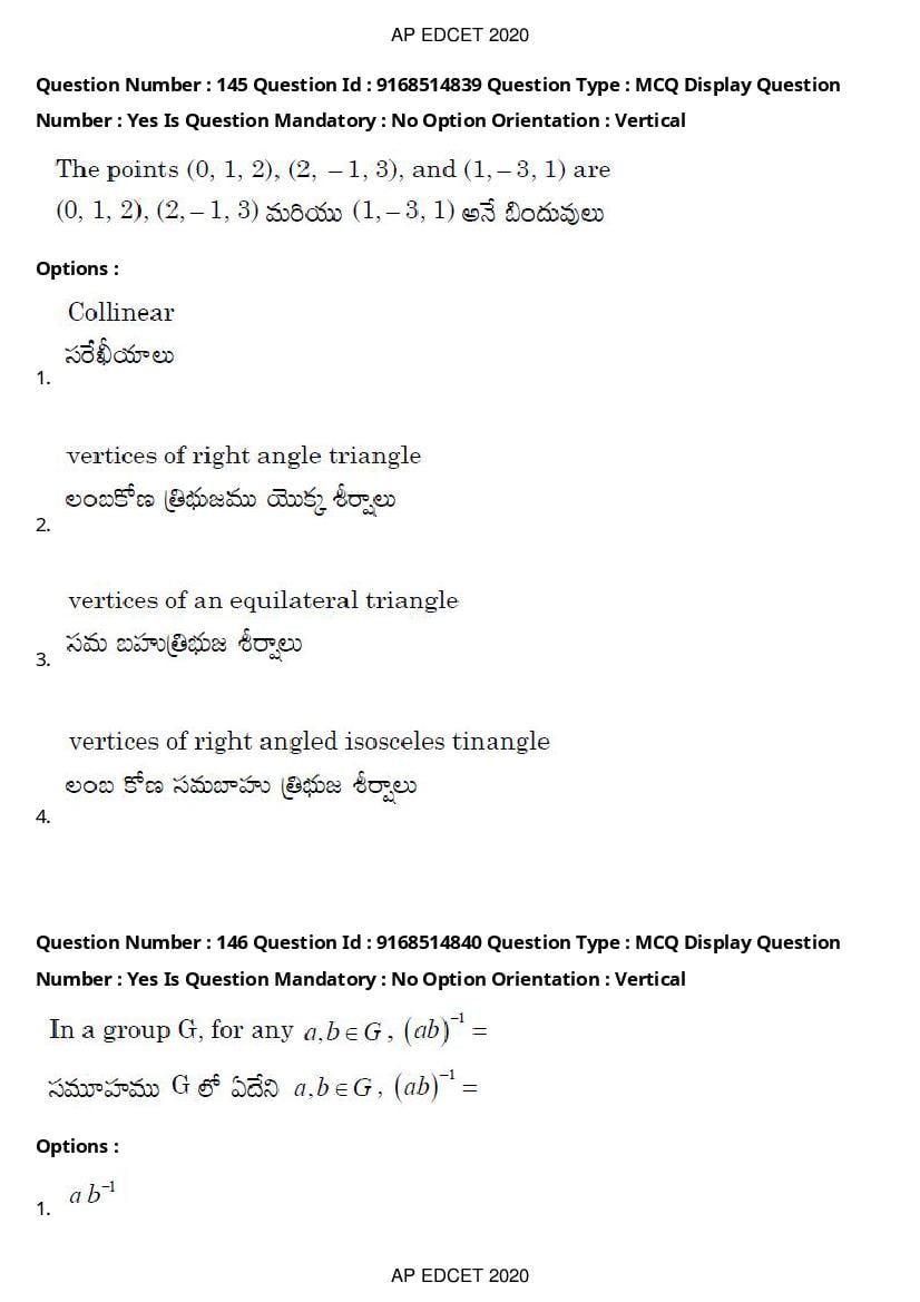 AP EdCET 2020 Question Paper PDF with Answer Keys (1 October)