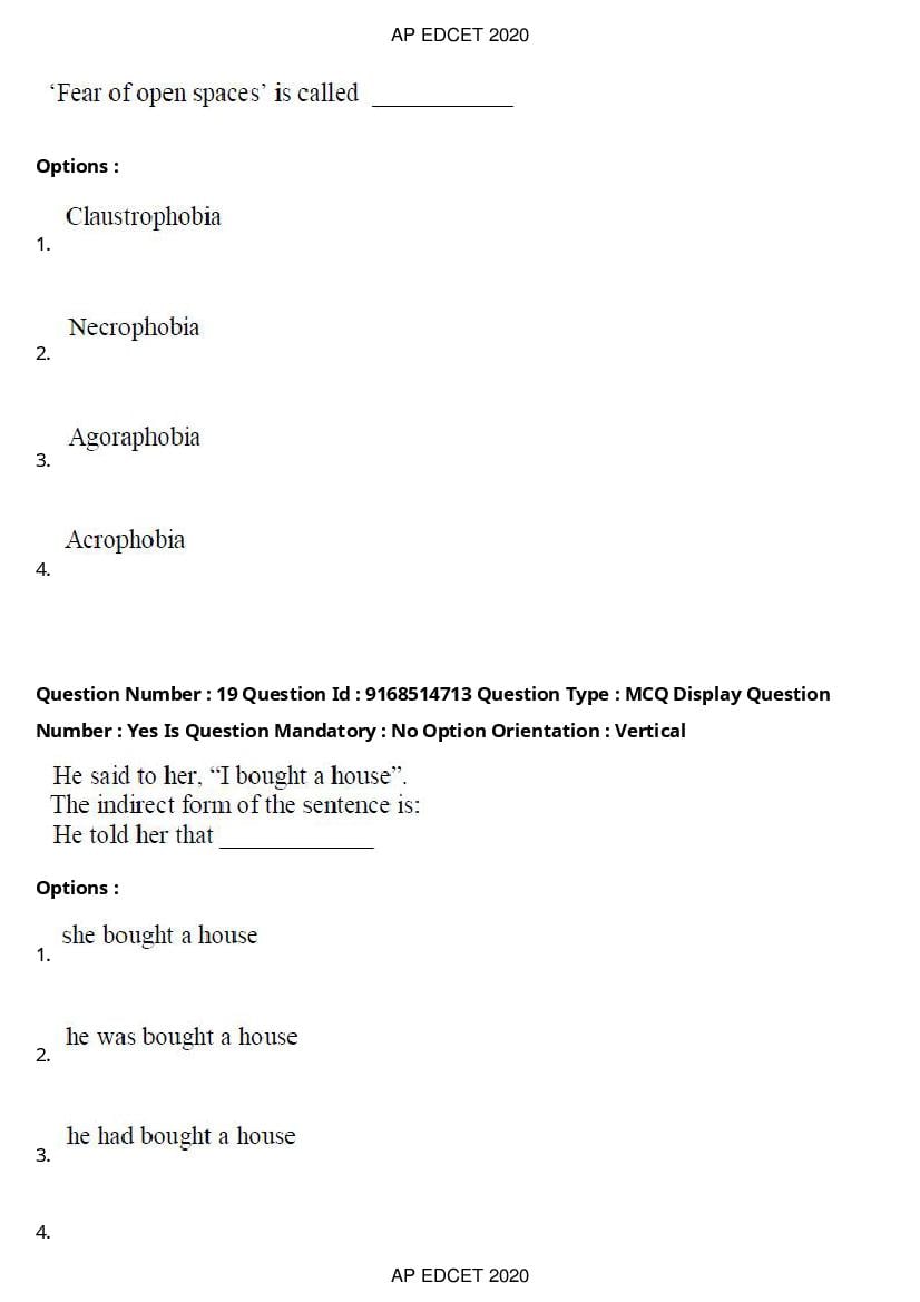 AP EdCET 2020 Question Paper PDF with Answer Keys (1 October)