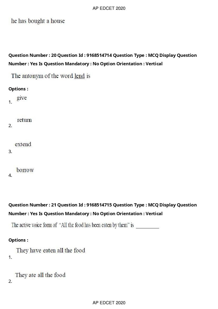 AP EdCET 2020 Question Paper PDF with Answer Keys (1 October)