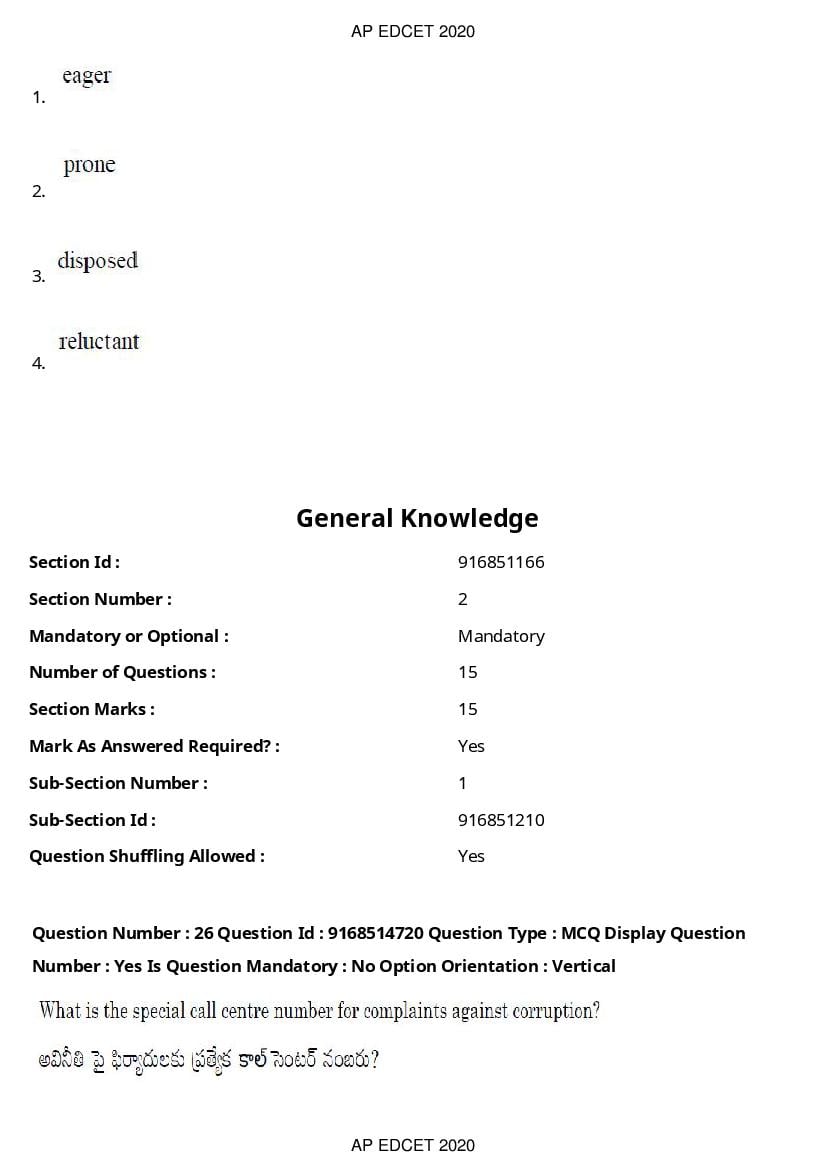 AP EdCET 2020 Question Paper PDF with Answer Keys (1 October)