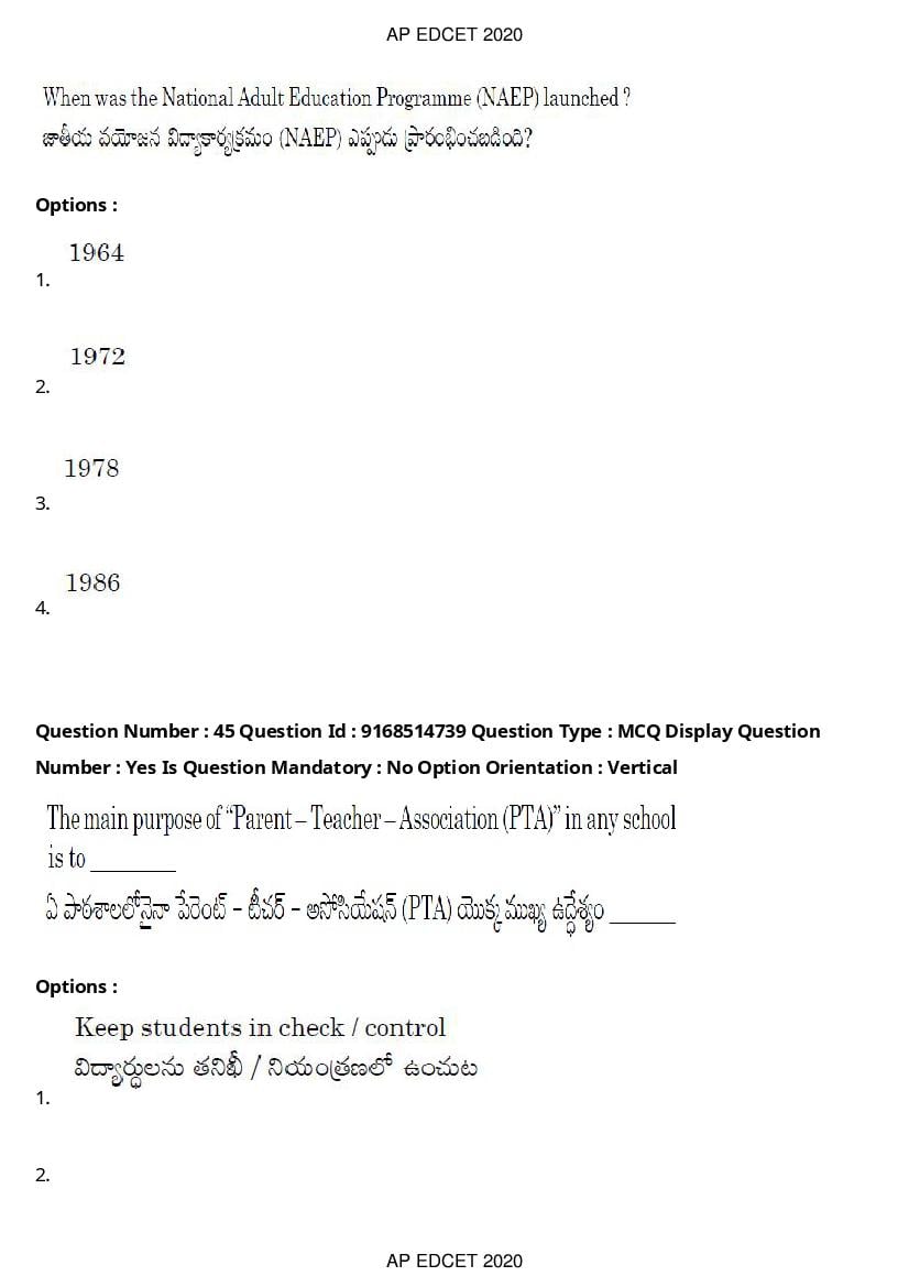 AP EdCET 2020 Question Paper PDF with Answer Keys (1 October)