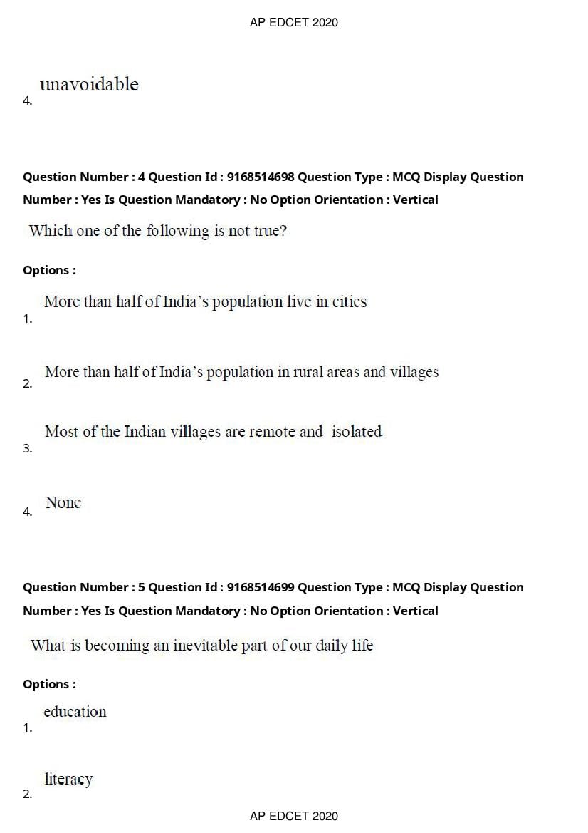 AP EdCET 2020 Question Paper PDF with Answer Keys (1 October)