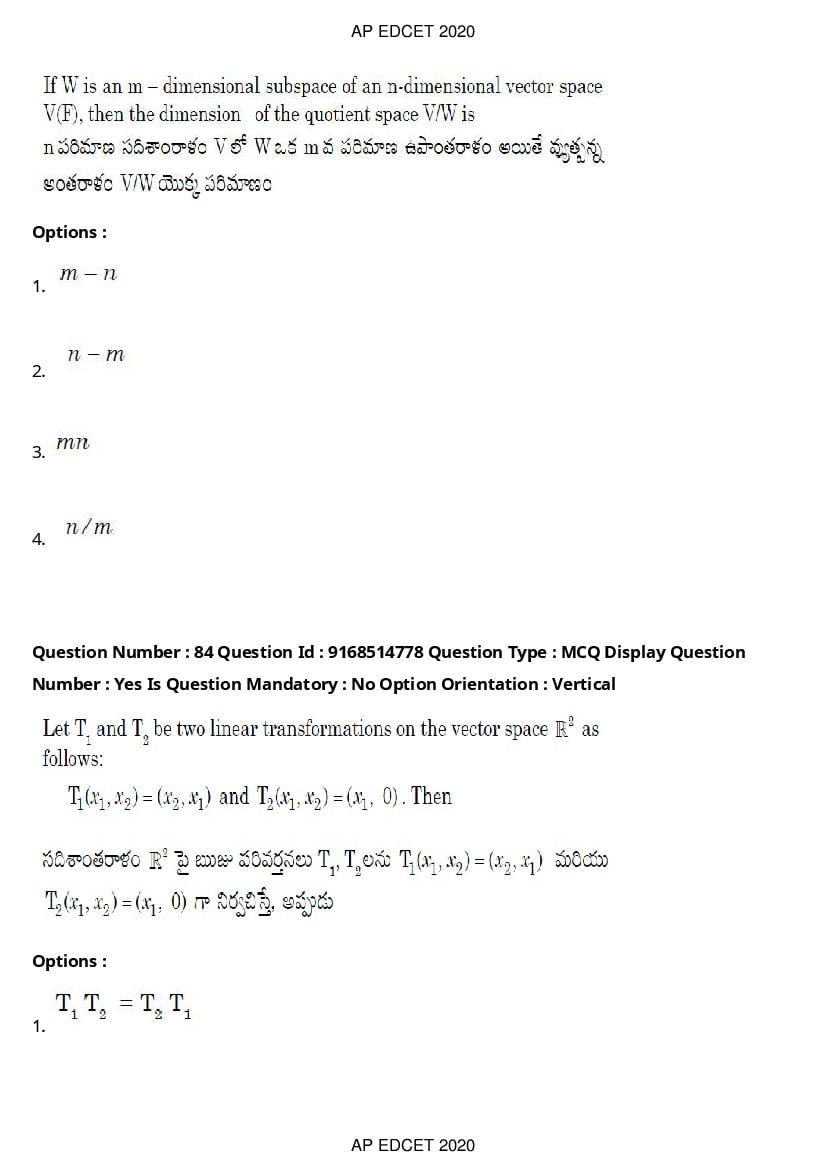 AP EdCET 2020 Question Paper PDF with Answer Keys (1 October)