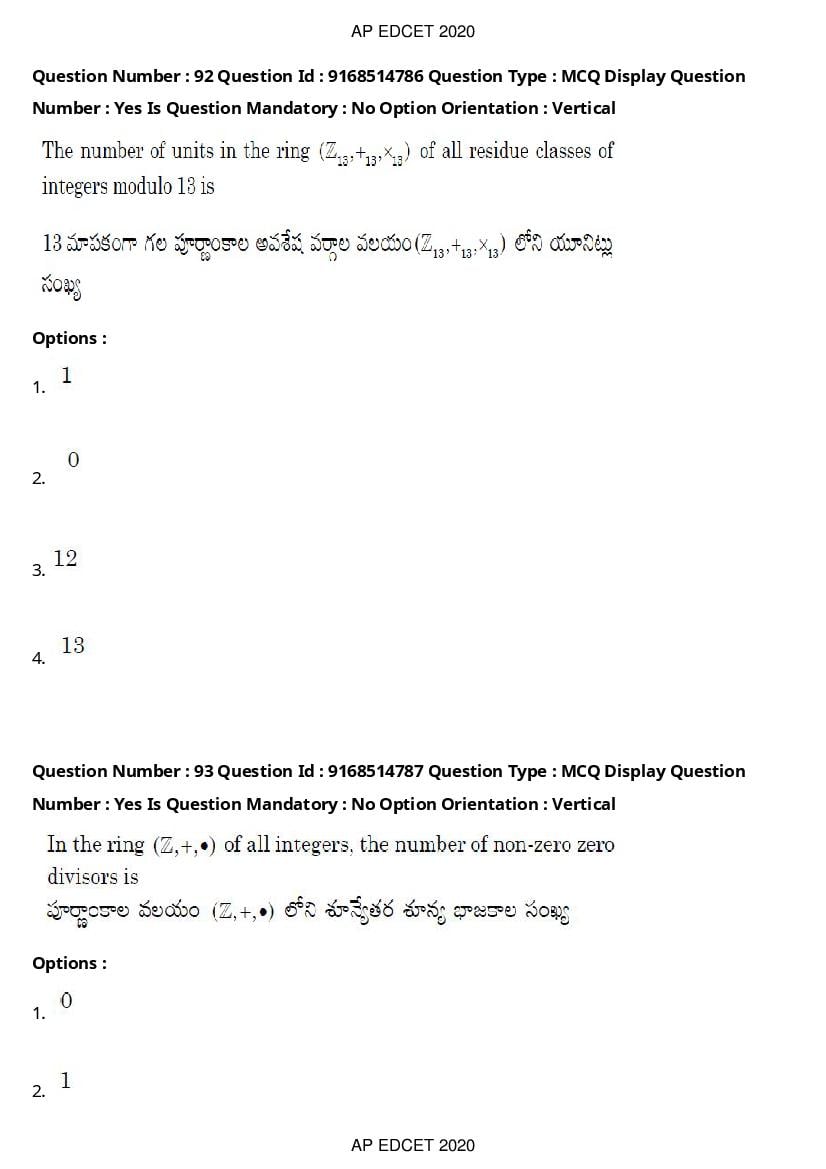 AP EdCET 2020 Question Paper PDF with Answer Keys (1 October)
