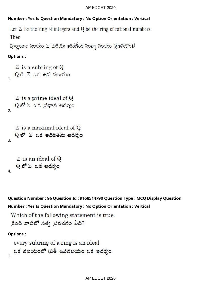 AP EdCET 2020 Question Paper PDF with Answer Keys (1 October)