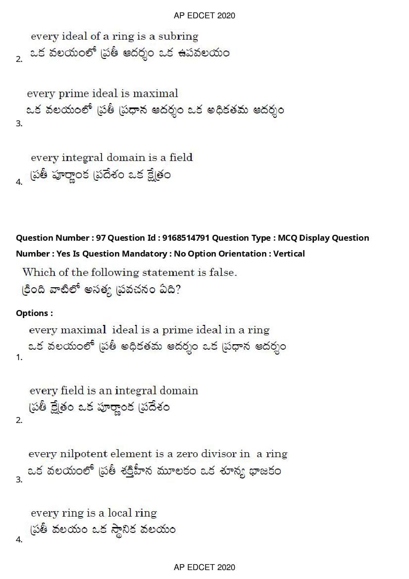 AP EdCET 2020 Question Paper PDF with Answer Keys (1 October)