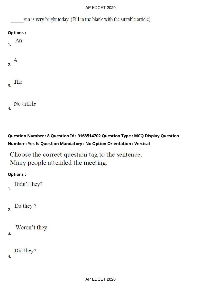 AP EdCET 2020 Question Paper PDF with Answer Keys (1 October)