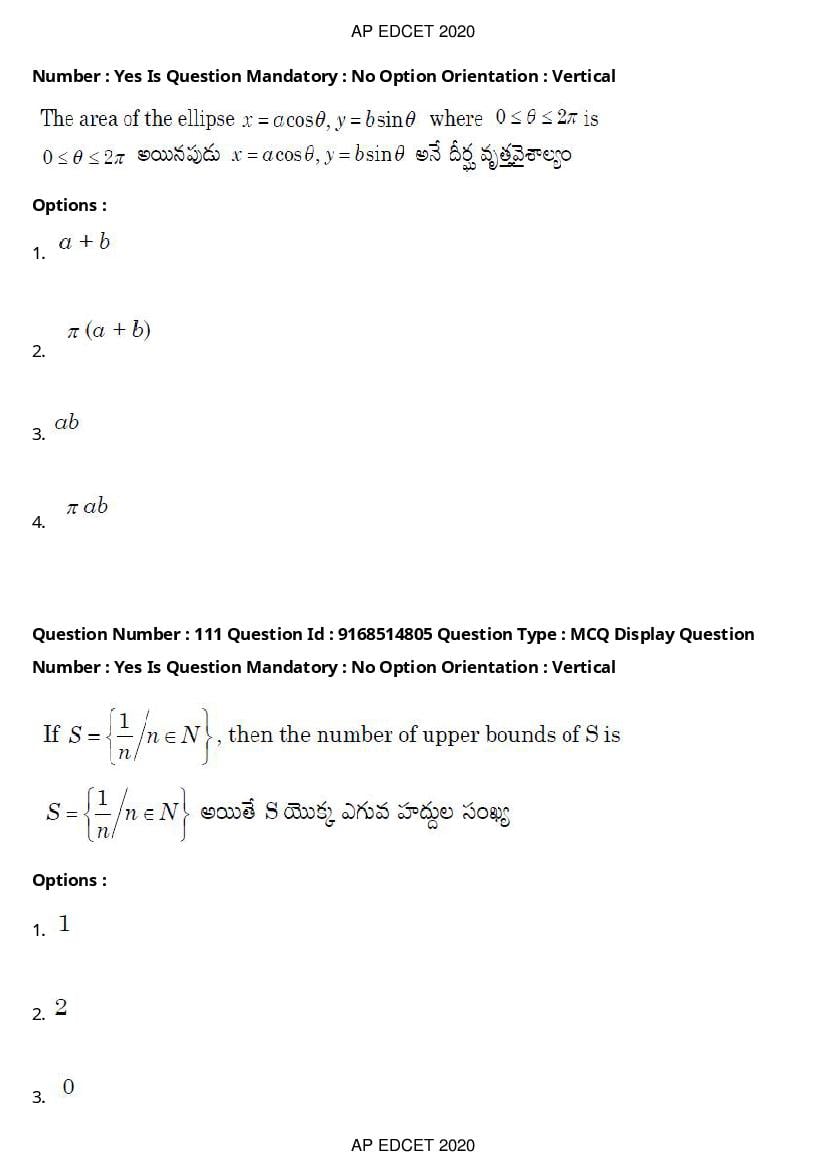 AP EdCET 2020 Question Paper PDF with Answer Keys (1 October)