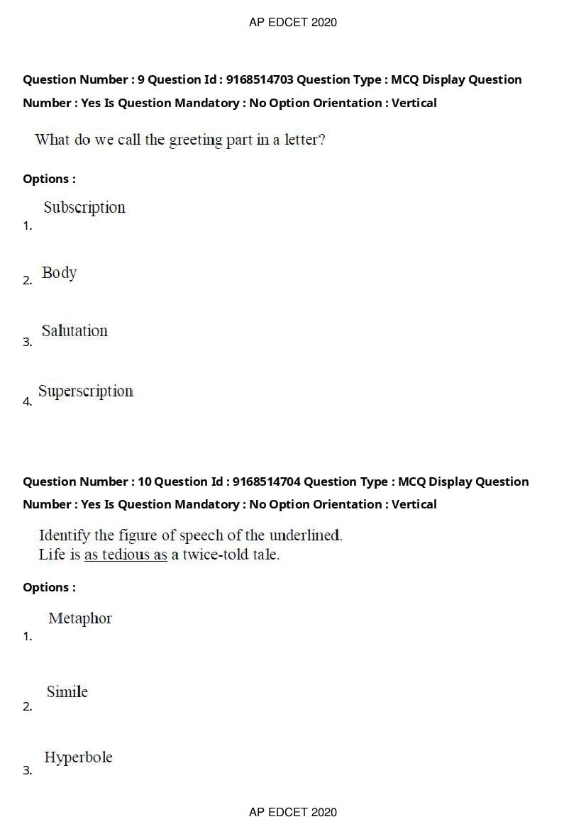 AP EdCET 2020 Question Paper PDF with Answer Keys (1 October)