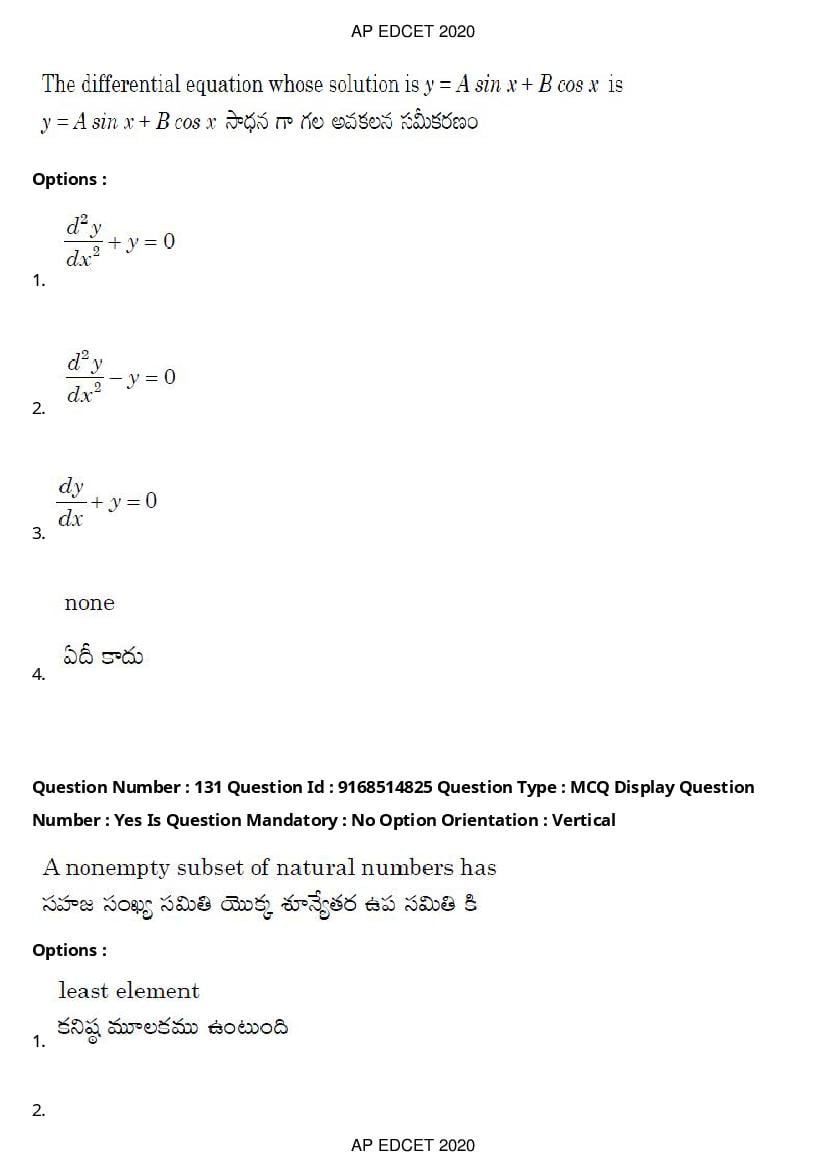 AP EdCET 2020 Question Paper PDF with Answer Keys (1 October)