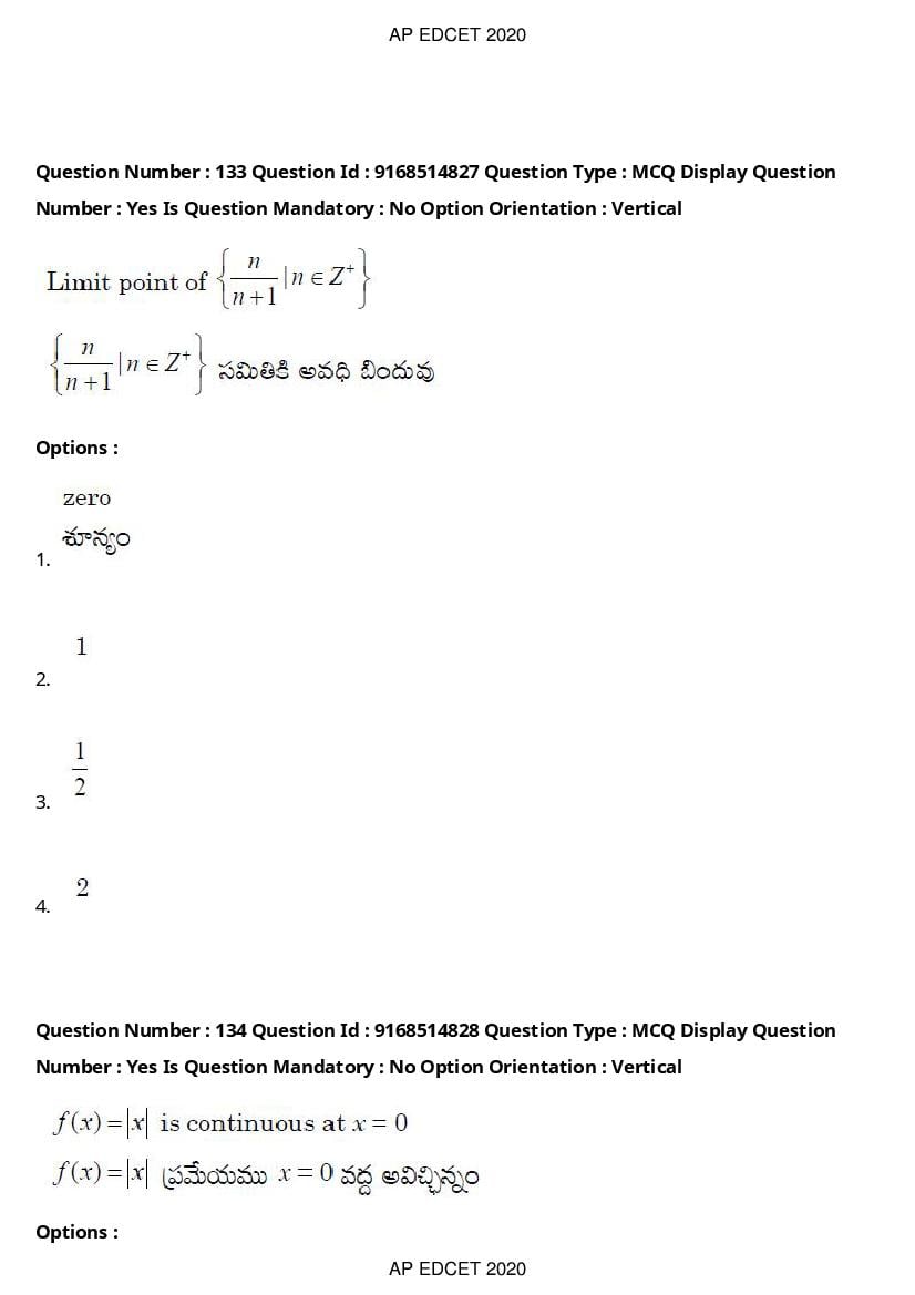 AP EdCET 2020 Question Paper PDF with Answer Keys (1 October)