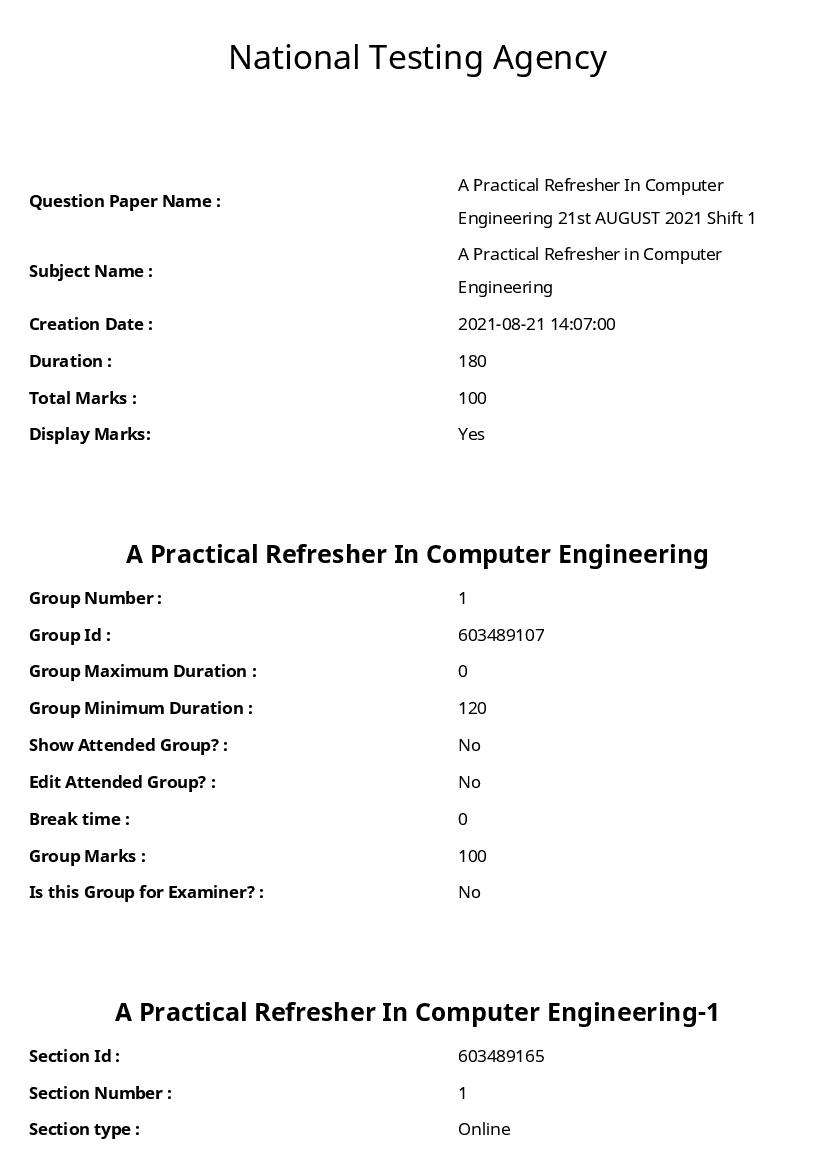 ARPIT 2021 Question Paper for A Practical Refresher in Computer Engineering - Page 1 of 39