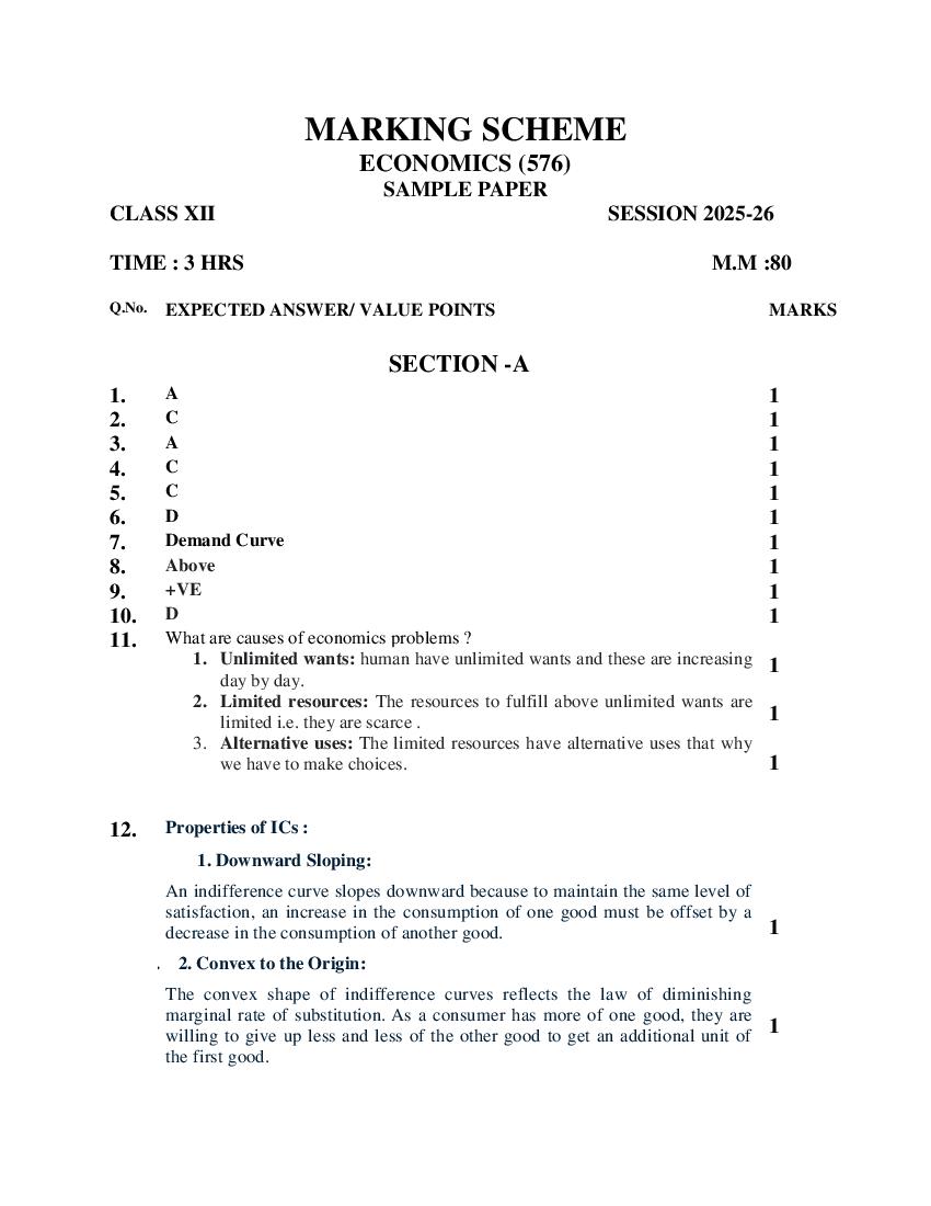 HBSE Class 12 Sample Paper 2026 Answers Economics - Page 1
