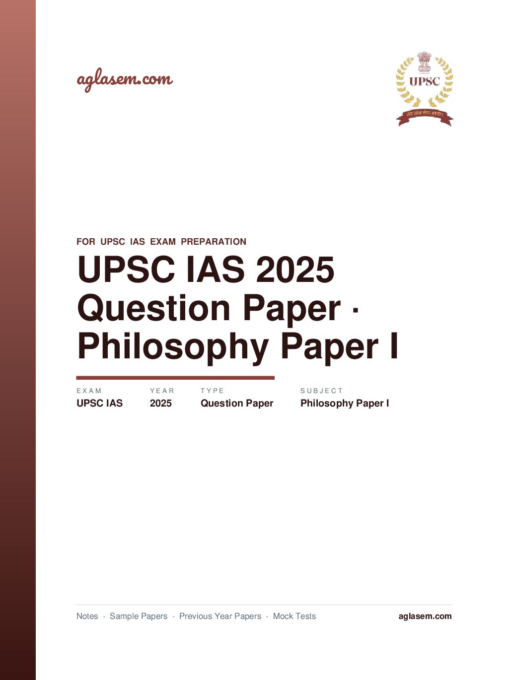 UPSC IAS 2025 Question Paper for Philosophy Paper I - Page 1 of 5