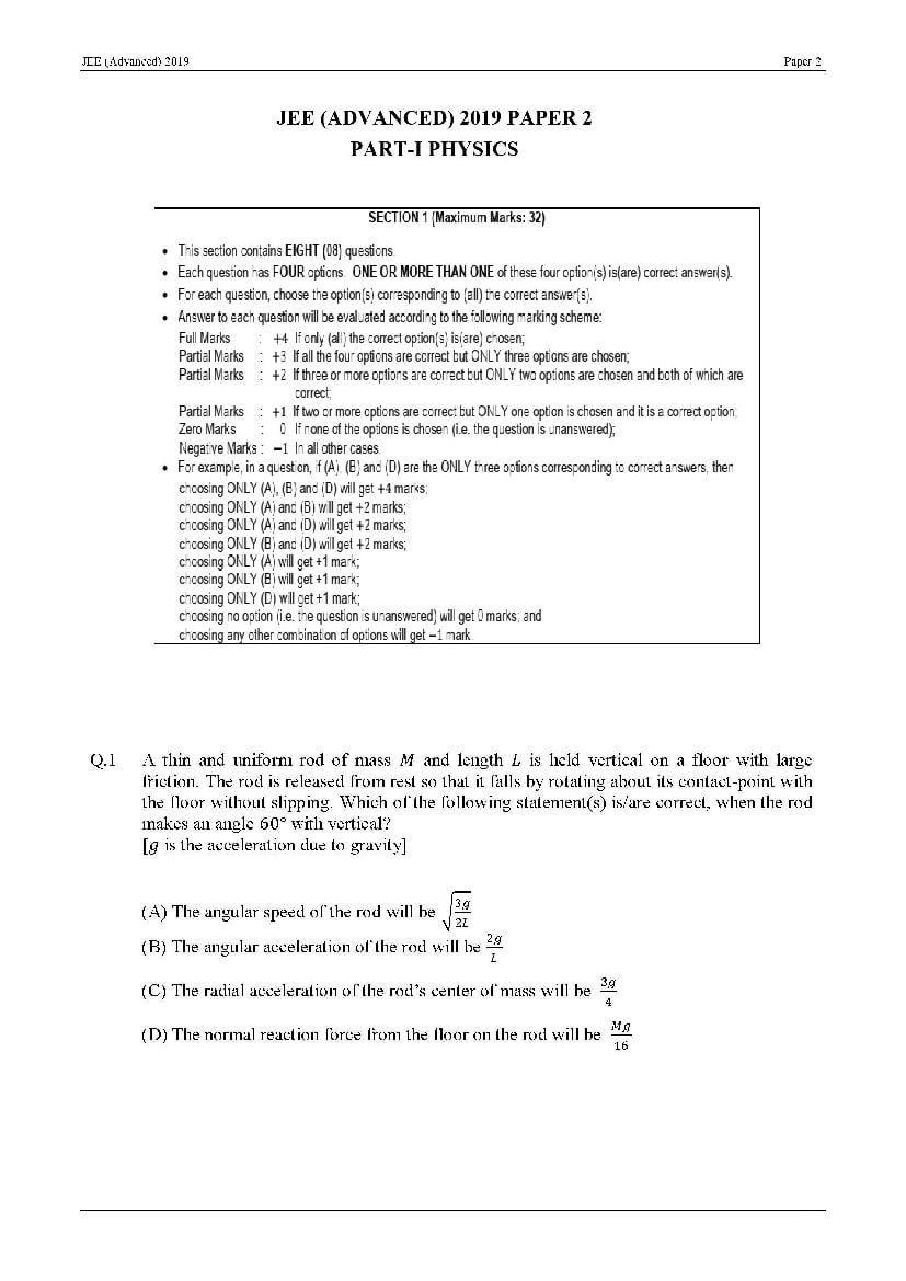 JEE Advanced 2019 Question Paper 2 - Page 1