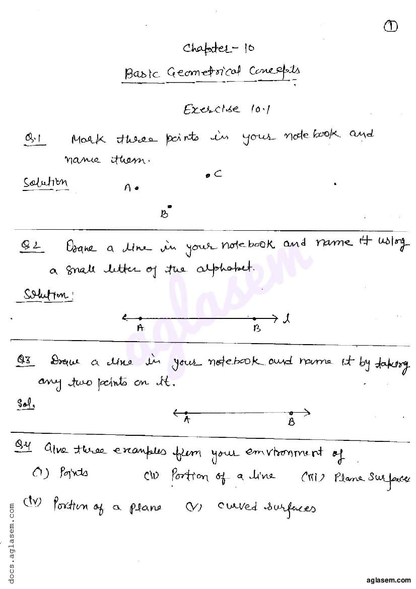 RD Sharma Solutions Class 6 Maths Chapter 10 Basic Geometrical Concepts Exercise 10.1 - Page 1