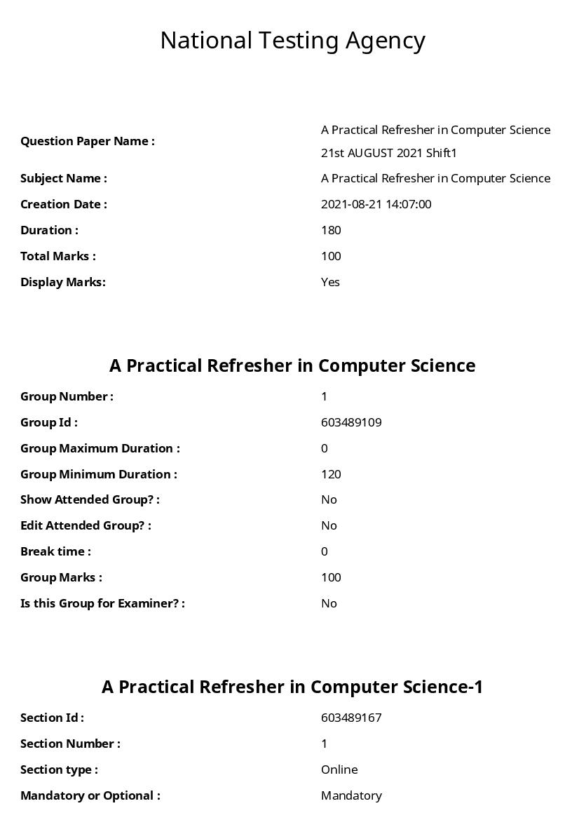 ARPIT 2021 Question Paper for A Practical Refresher in Computer Science - Page 1 of 40