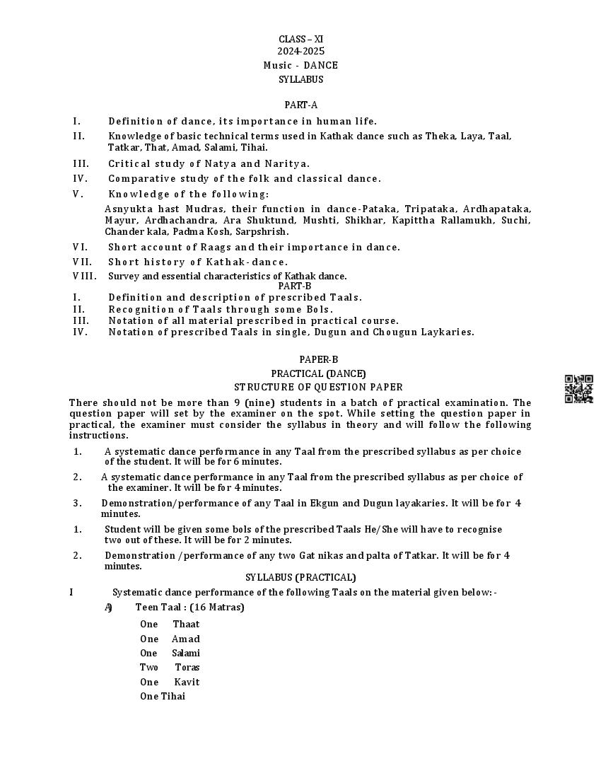 PSEB Class 11 Music Syllabus (PDF)
