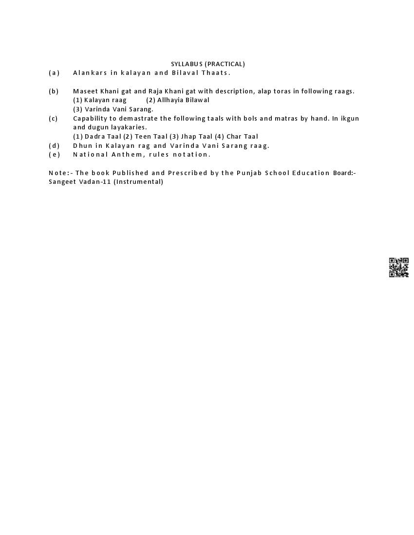PSEB Class 11 Music Syllabus (PDF)