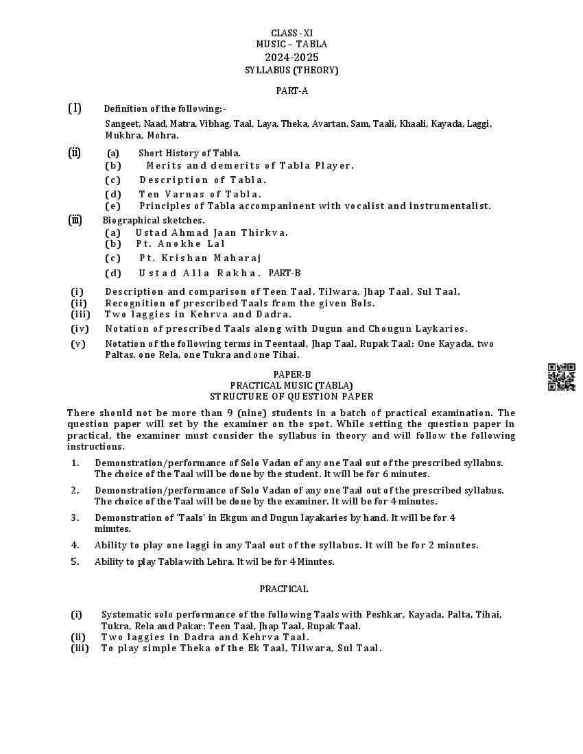 PSEB Class 11 Music Syllabus (PDF)