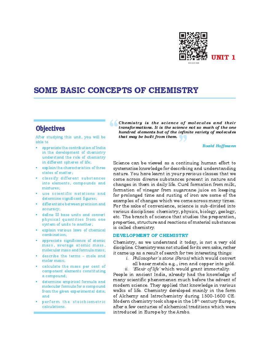 NCERT Book Class 11 Chemistry Chapter 1 Some Basic Concepts of Chemistry - Page 1
