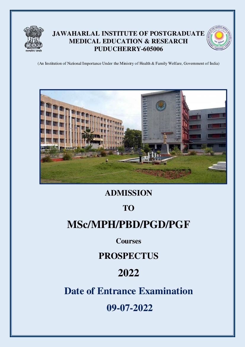 JIPMER M.Sc Nursing 2022 Prospectus - Page 1