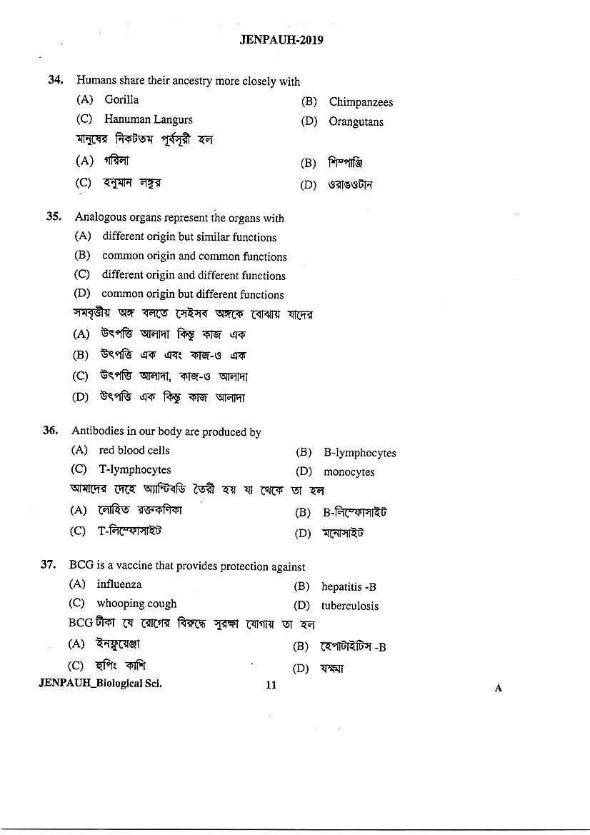JENPAS UG 2019 Question Paper PDF (JENPAUH, 2 Papers)