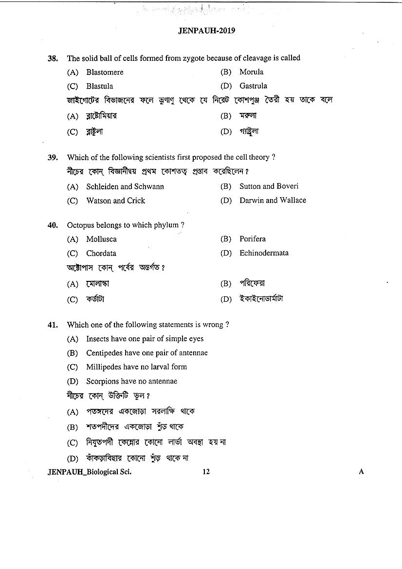 JENPAS UG 2019 Question Paper PDF (JENPAUH, 2 Papers)