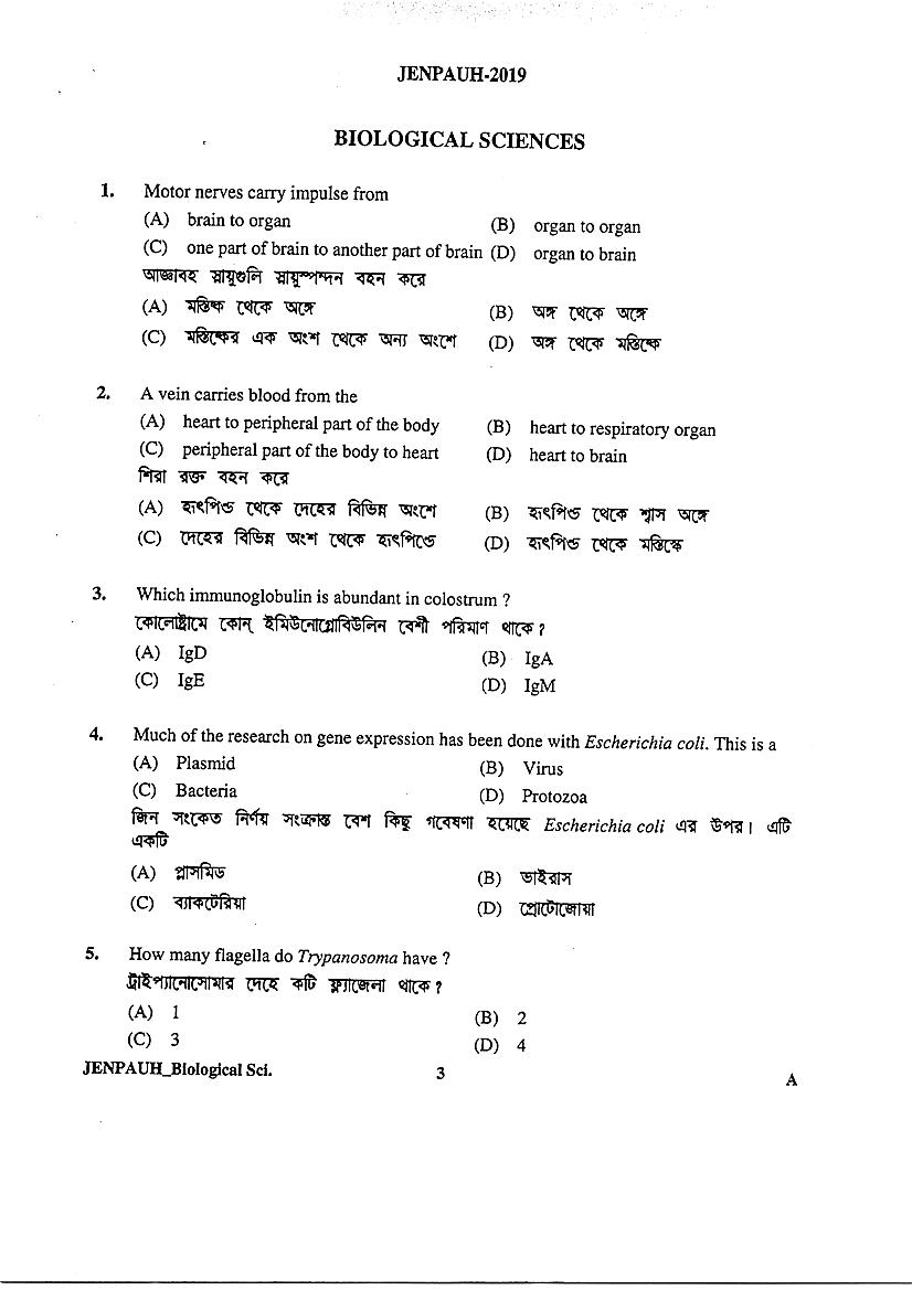 JENPAS UG 2019 Question Paper PDF (JENPAUH, 2 Papers)