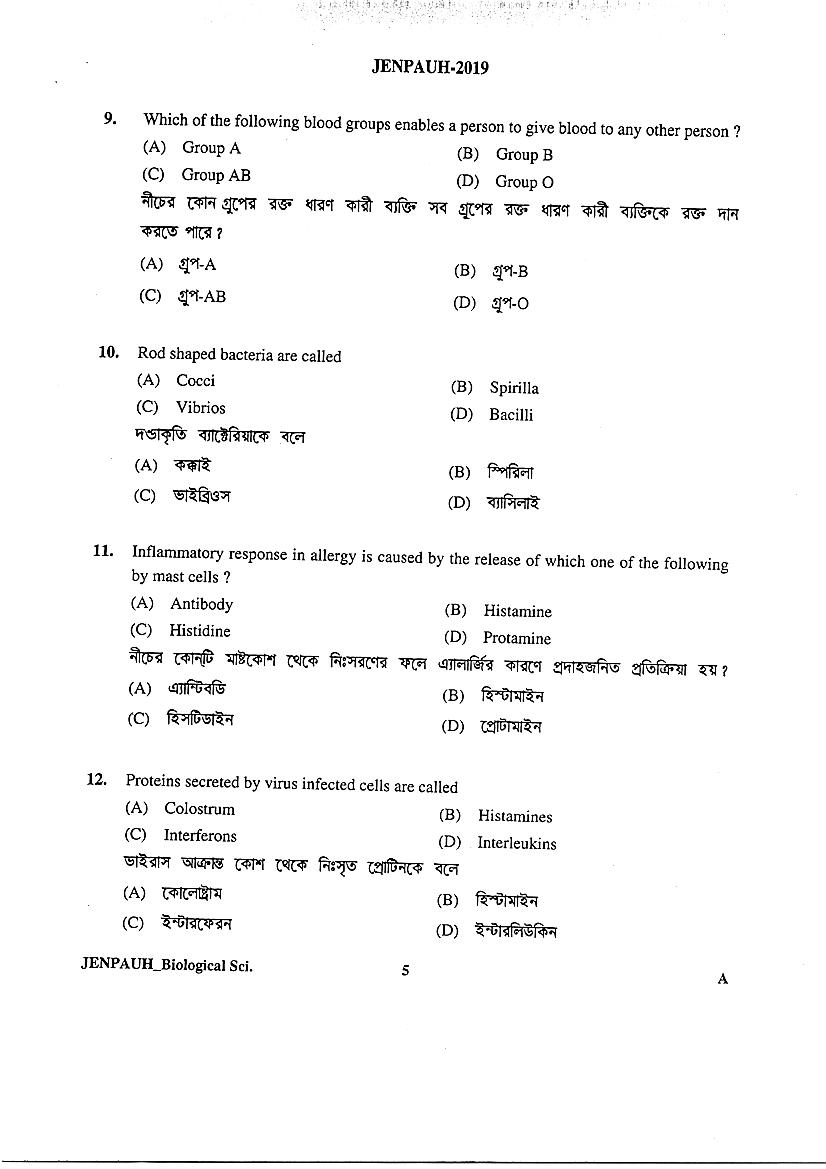 JENPAS UG 2019 Question Paper PDF (JENPAUH, 2 Papers)
