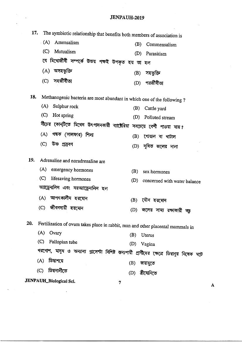 JENPAS UG 2019 Question Paper PDF (JENPAUH, 2 Papers)