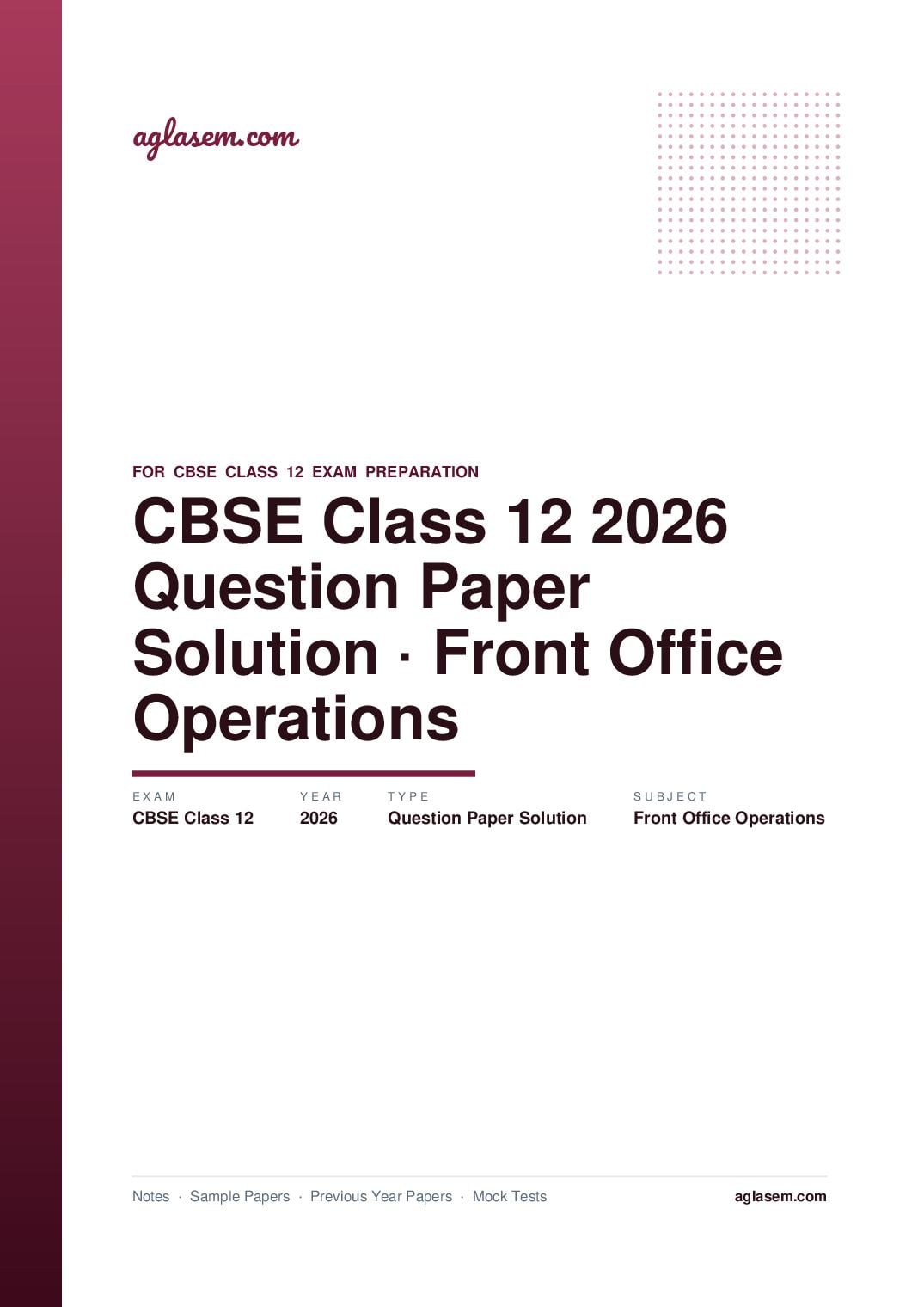 CBSE Class 12 Question Paper 2026 Solution Front Office Operations - Page 1 of 9