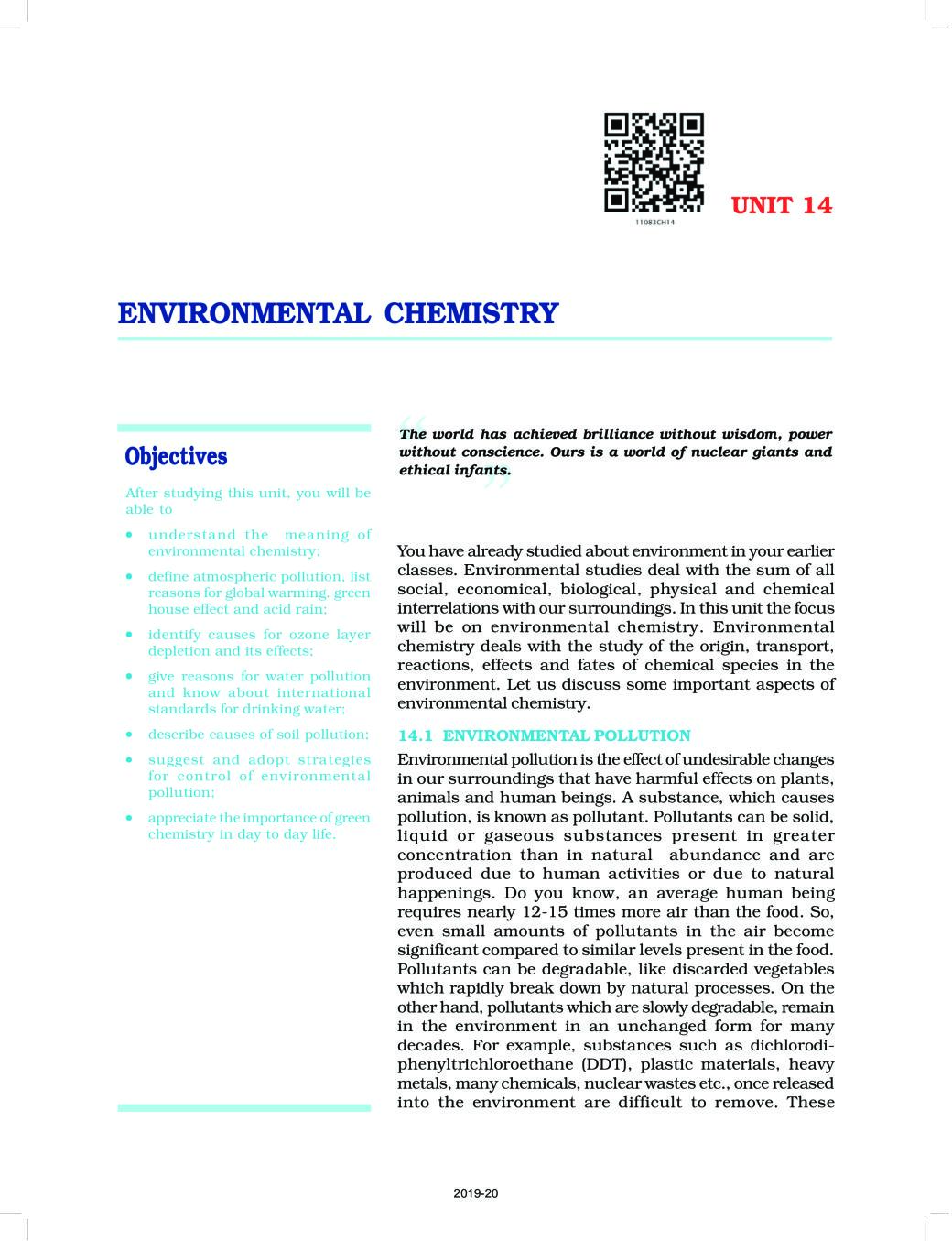 NCERT Book Class 11 Chemistry Chapter 14 Environmental Chemistry - Page 1