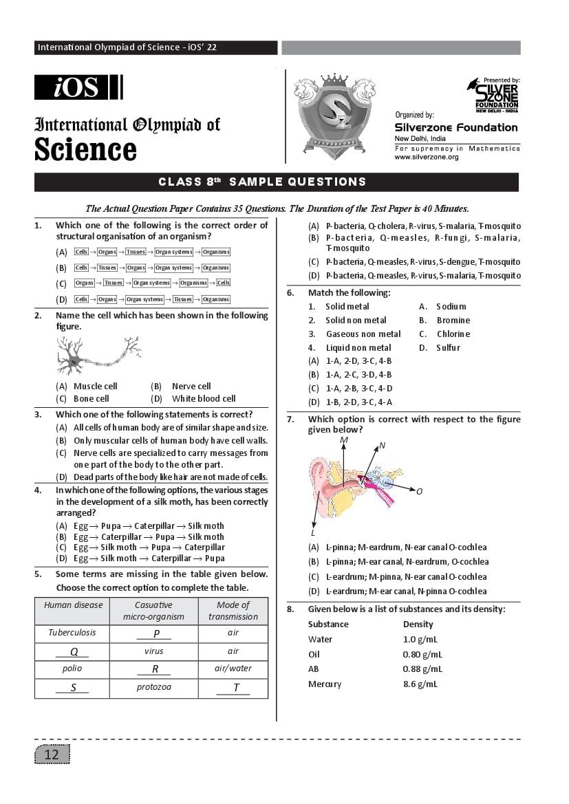 SilverZone iOS Sample Paper 2022 Class 8  - Page 1